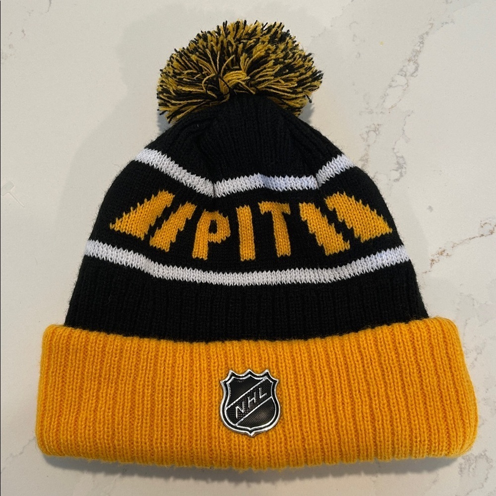 NHL Pittsburg Penguins Black and Gold Knit Beanie with Pompom One Size